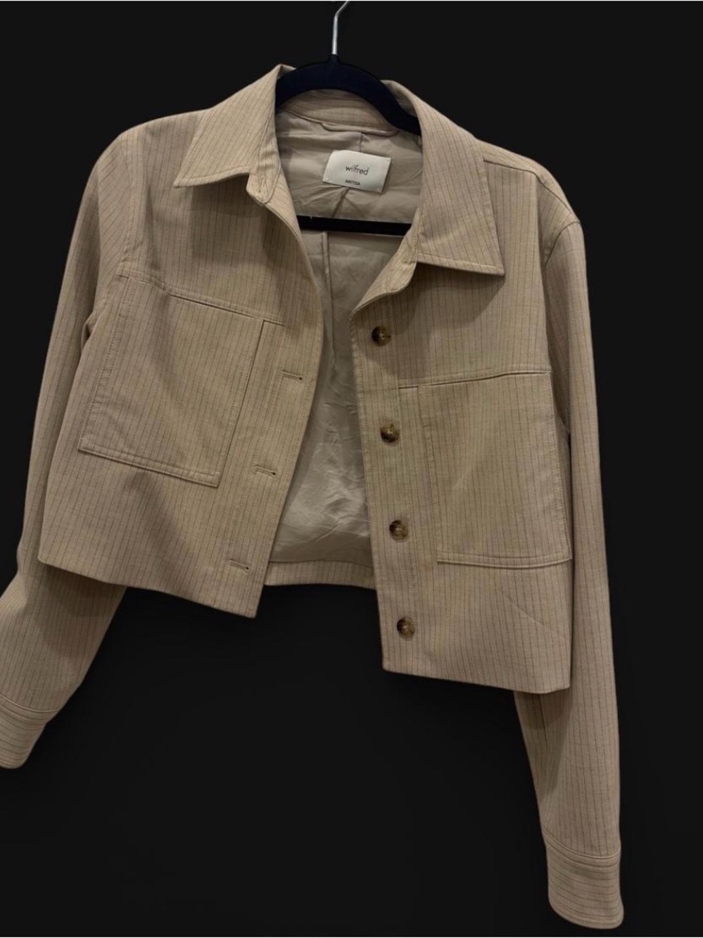 Aritzia Wilfred Light Beige Cropped Button Jacket